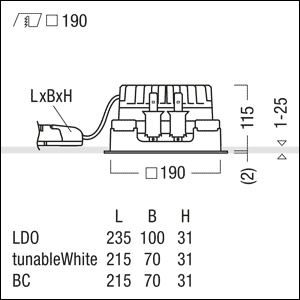 Zumtobel P-INF Q190H LED2500-930 LDO AL TL LED Decken-Einbauleuchte 60818291
