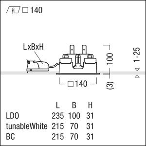 Zumtobel P-INF Q140L LED1800-940 LDO AL TL LED Decken-Einbauleuchte 60818223