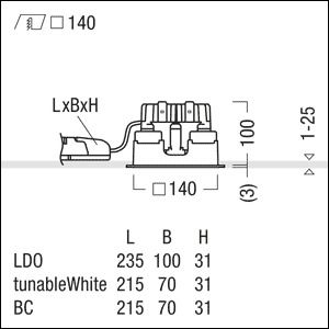 Zumtobel P-INF Q140H LED1800-940 LDO WH TL LED Decken-Einbauleuchte 60818233