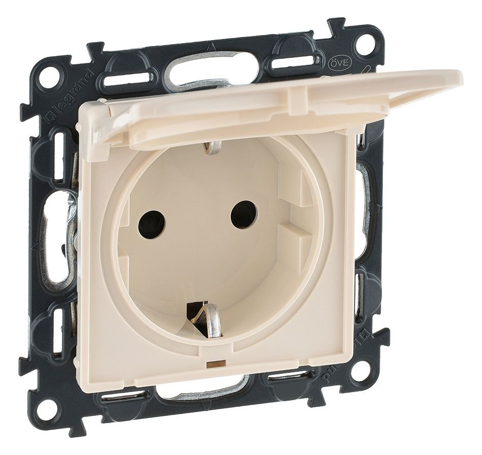 Legrand 753217 Schuko Steckdose Klappd. m.erh.Ber.schutz Valena Life mandelweiß