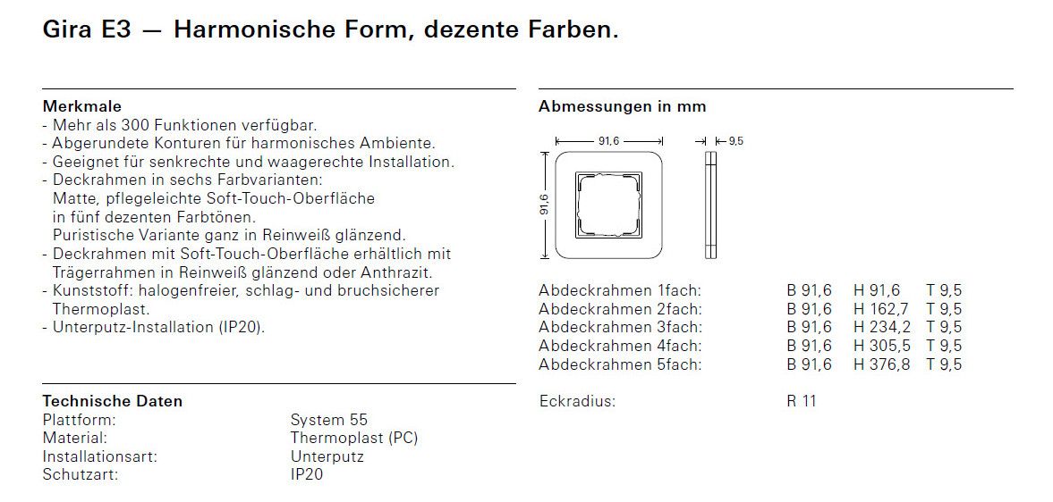GIRA 0213422 Abdeckrahmen 3fach E3 Grau/Anthrazit Soft-Touch