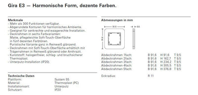 GIRA 0212422 Abdeckrahmen 2fach E3 Grau/Anthrazit Soft-Touch