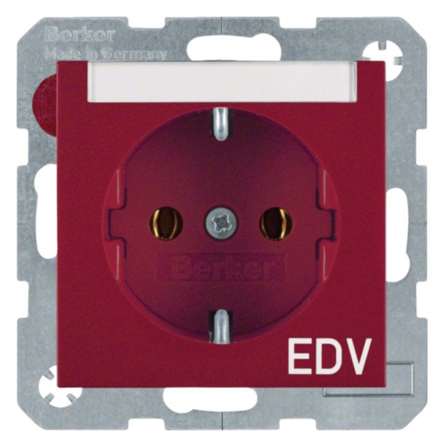 Berker 47508915 Steckdose SCHUKO m.B-feld+Aufdruck S.1 rot glänzend