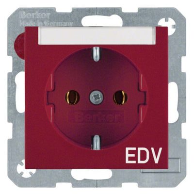 Berker 47508915 Steckdose SCHUKO m.B-feld+Aufdruck S.1 rot glänzend