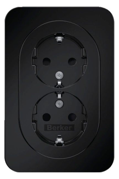 Berker 47592045 Doppelsteckdose SCHUKO Abdeckpl.erh.BS Berker R.1 schwarz