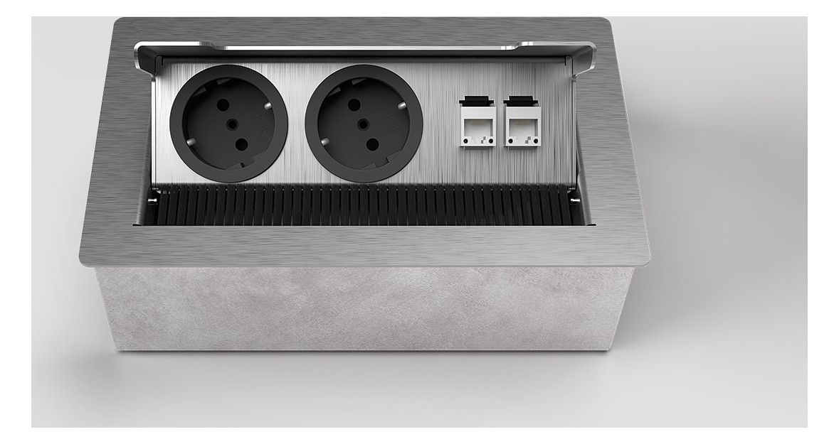 Tischsteckdose 3203E 3x Schuko, Edelstahl gebürstet 3203E-1-1