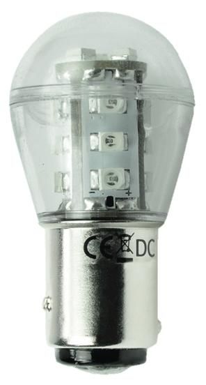 S&H 30211 LED Kugelform 15SMD 25x48mm BAY15d 10-30VDC 10-18VAC 0,7W rt dimmbar