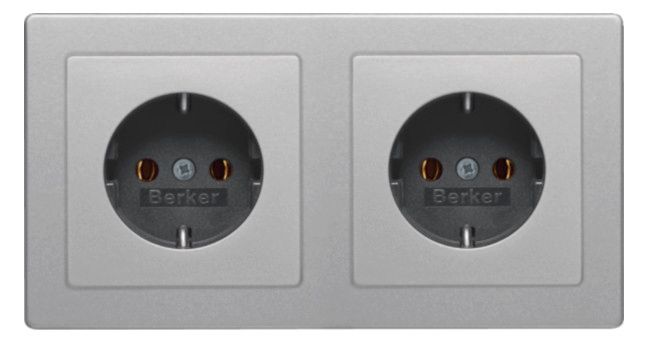 Berker 47206084 Steckdosen-Kombi SCHUKO 2fach m.Rahmen Q.1/Q.3 alu samt lackiert