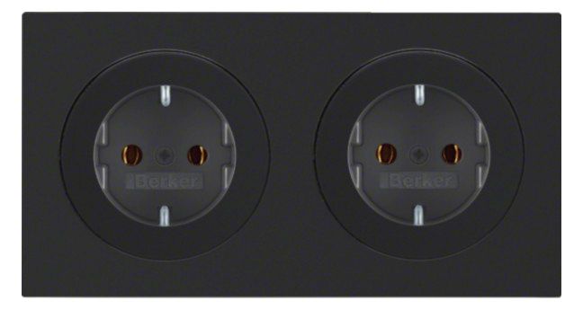 Berker 47202045 Steckdosen-Kombi SCHUKO 2fach m.Rahmen R.3 schwarz glänzend