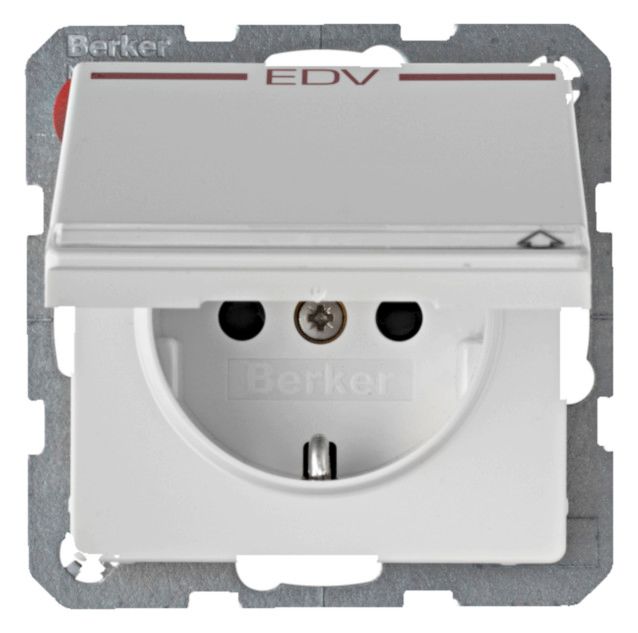Berker 47526059 Steckdose SCHUKO+Klappd. B-feld+erh.BS Q.1/Q.3 polarweiß samt