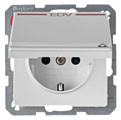 Berker 47526059 Steckdose SCHUKO+Klappd. B-feld+erh.BS Q.1/Q.3 polarweiß samt