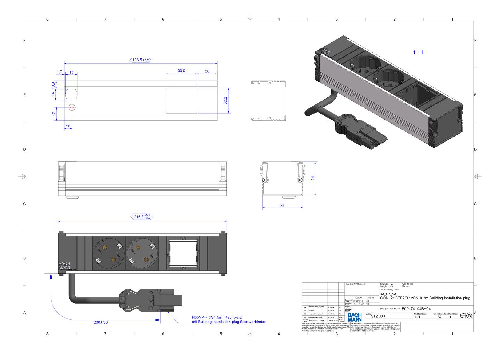 Bachmann 912.003 CONI 2xSchuko 1xABD