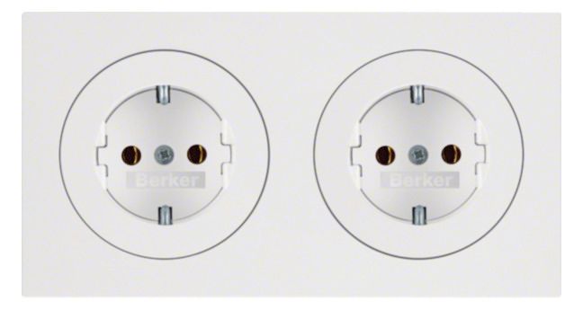 Berker 47202089 Steckdosen-Kombi SCHUKO 2fach m.Rahmen R.3 polarweiß glänzend