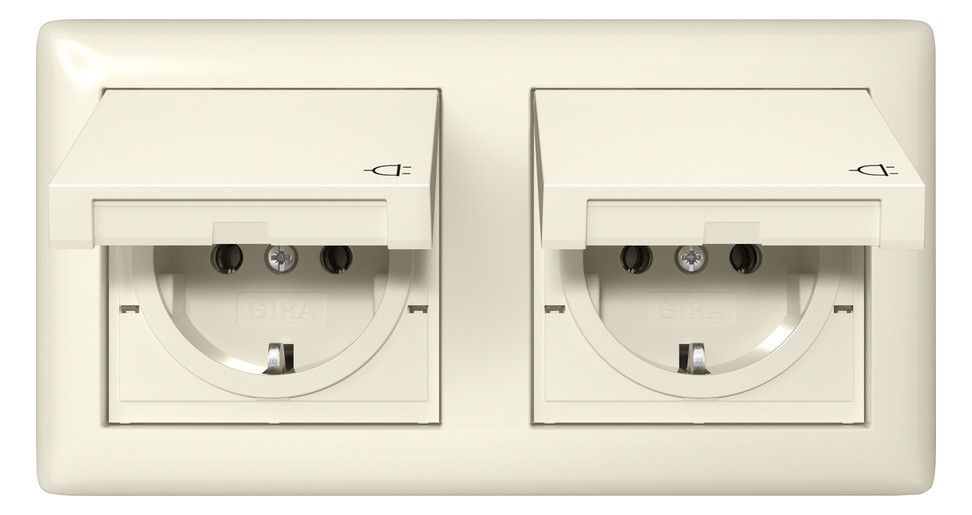 GIRA 415801 SCHUKO-Steckdose KD+Set IP44+Rahmen 2f Standard 55 Cremeweiß gl.