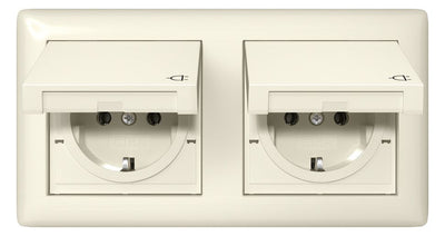 GIRA 415801 SCHUKO-Steckdose KD+Set IP44+Rahmen 2f Standard 55 Cremeweiß gl.