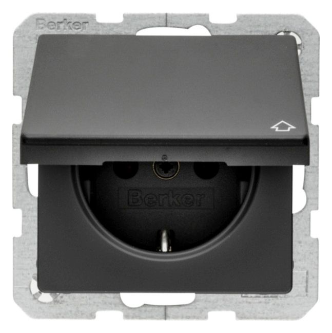 Berker 47516066 Steckdose SCHUKO+Klappd. Q.1/Q.3 anthrazit samt