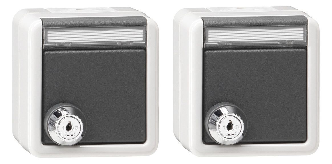 GIRA 456030 Set 2xSCHUKO Klappdeckel Schloss gleich+BSF WG AP IP44 Grau