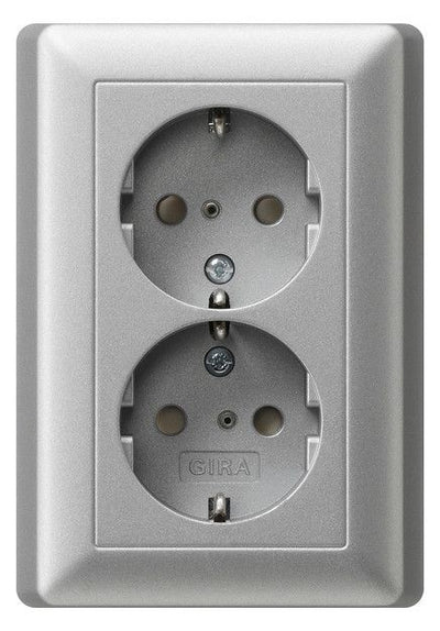 GIRA 078326 SCHUKO-Doppelsteckdose SH+ Vollplatte System 55 Farbe Alu