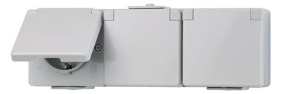 Jung 623W AP/WG SCHUKO Dreifach Steckdose verdrahtet waagerecht WG600