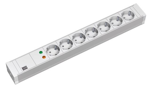 Bachmann 333.604 19" 1HE PVC 7xSchuko 1xÜSS Strom 2m Schuko