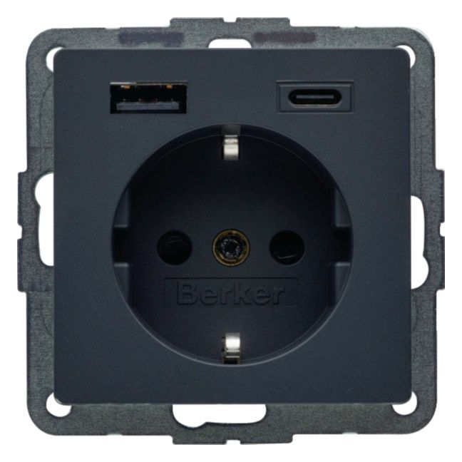 Berker 48146086 Steckd.SCHUKO/USB AC 20W PD Qx ant samt
