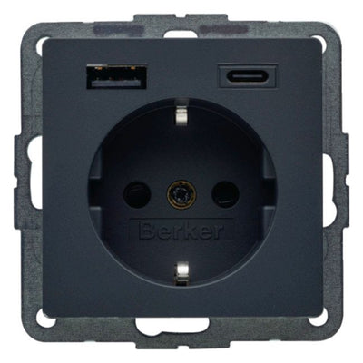 Berker 48146086 Steckd.SCHUKO/USB AC 20W PD Qx ant samt