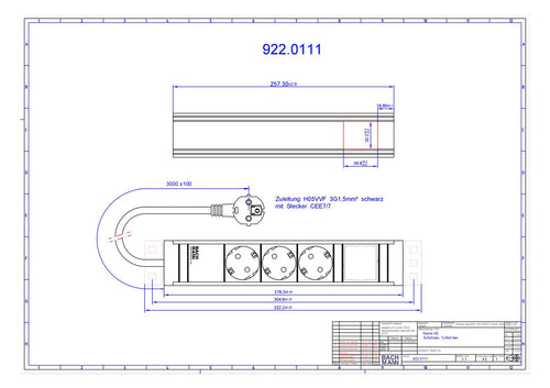 Bachmann 922.0111 Universal 3xSchuko 1xABD KS Strom 3m Schuko