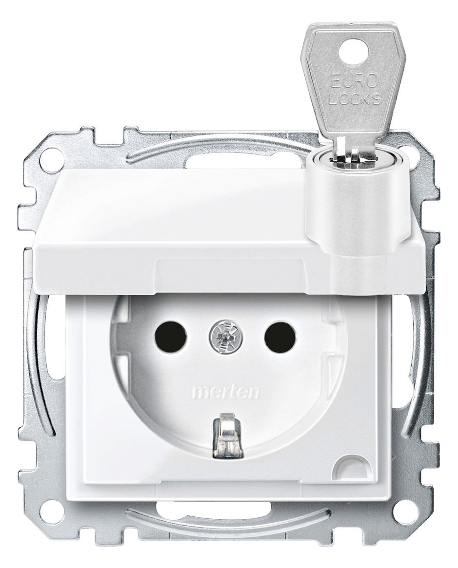 Mert MEG 2315-0319 SCHUKO-Steckdose BRS Klappd. abschl. versch. polarweiß gl.S.M