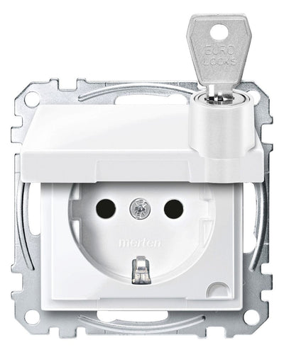 Mert MEG 2315-0319 SCHUKO-Steckdose BRS Klappd. abschl. versch. polarweiß gl.S.M