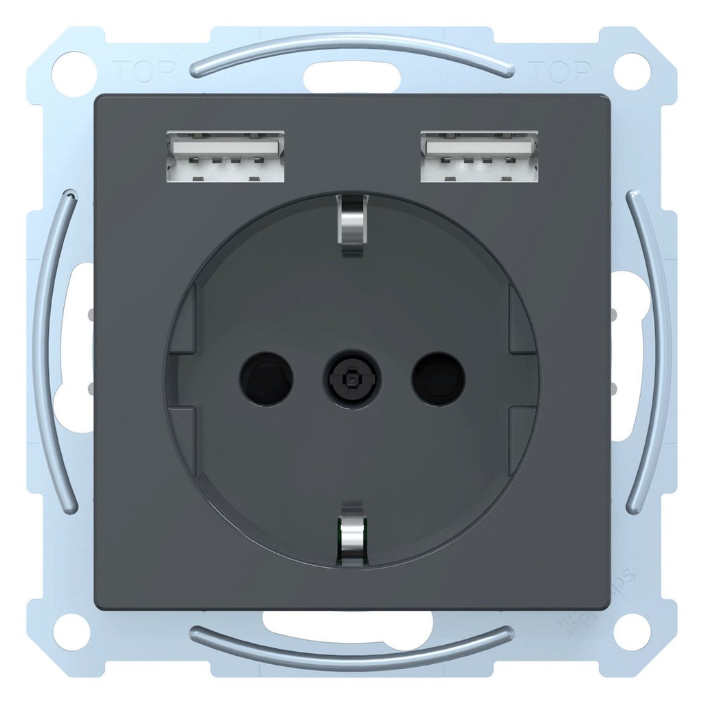 Mert MEG 2366-0414 Schuko-Steckdose m.USB Ladegerät anthrazit