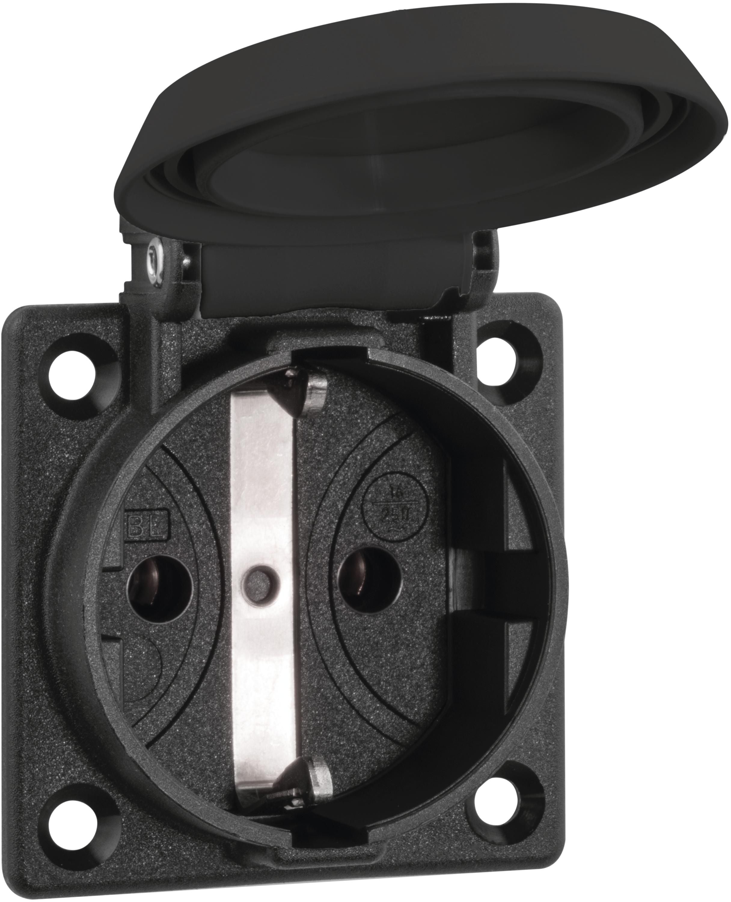 ABL 1661000 SCHUKOClassic Thermoplast Einbausteckdose Klappdeckel IP54 schwarz