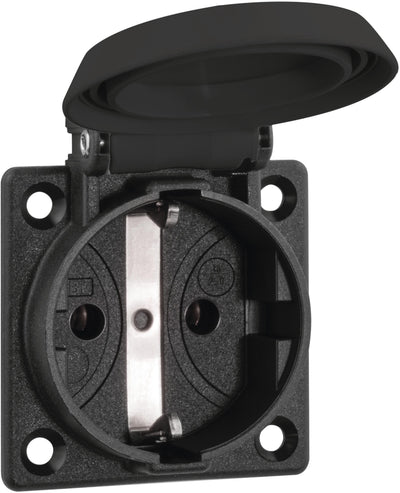 ABL 1661000 SCHUKOClassic Thermoplast Einbausteckdose Klappdeckel IP54 schwarz