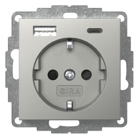 GIRA 2459600 SCHUKO-Steckdose Shutter USB 2f Typ A/C System 55 Edelstahl (la.)