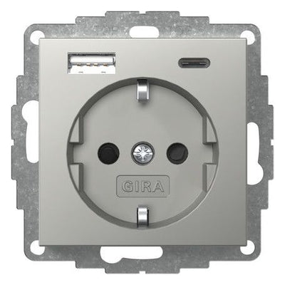 GIRA 2459600 SCHUKO-Steckdose Shutter USB 2f Typ A/C System 55 Edelstahl (la.)