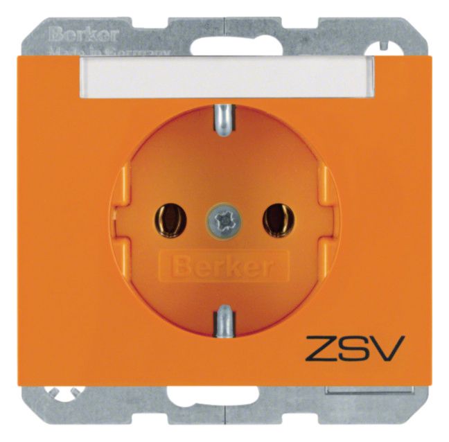 Berker 47397114 Steckdose SCHUKO m.B-feld+Aufdruck K.1/K.5 orange glänz.