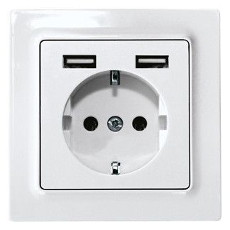 Eltako DSS55E+2xUSBA-wg SCHUKO-Steckdose E-Design55 reinweiß glänzend 30055896