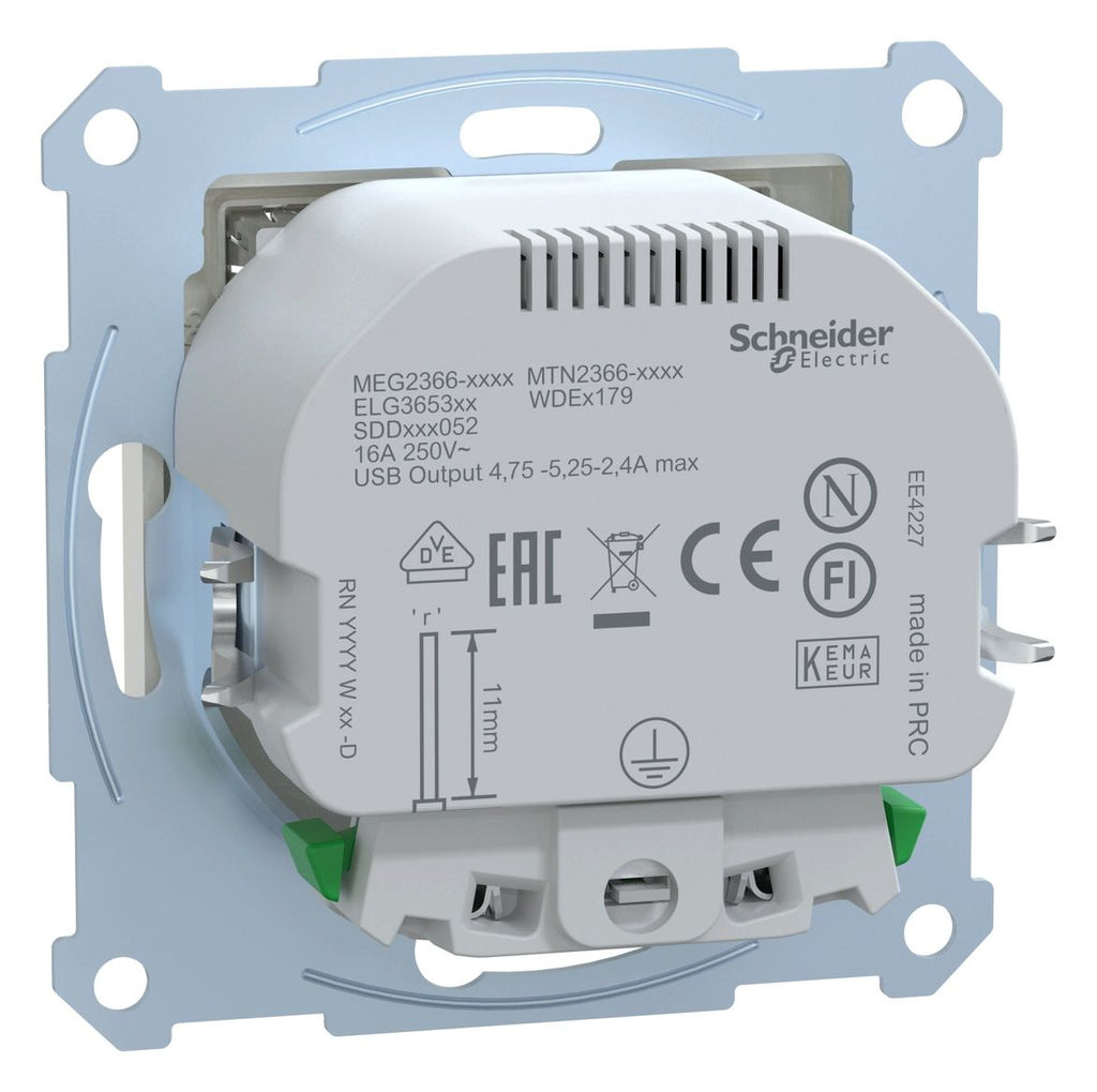 Mert MEG 2366-0319 Schuko-Steckdose m.USB Ladegerät polarweiß glänzend