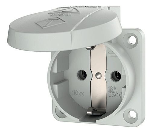 Mennekes 11030 Anbaudose SCHUKO grau 16A 2p+PE 230V IP54 m.Klappd. Einf.unten