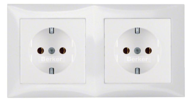 Berker 47208989 Steckdosen-Kombi SCHUKO 2fach m.Rahmen S.1 polarweiß glänzend