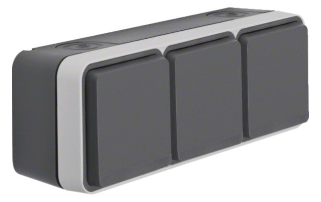 Berker 47733515 Steckdose SCHUKO 3fach waagr. m.Klappd. Ap W.1 grau/lichtgr. mt