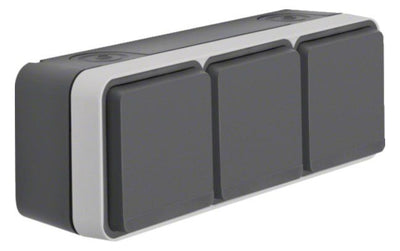 Berker 47733515 Steckdose SCHUKO 3fach waagr. m.Klappd. Ap W.1 grau/lichtgr. mt