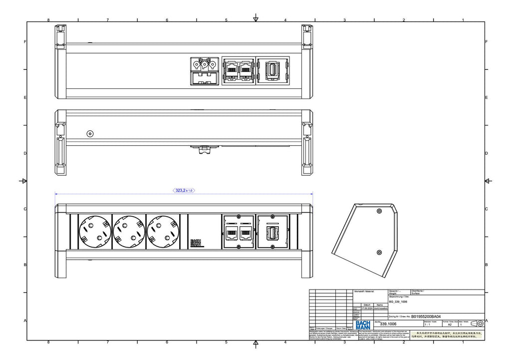 Bachmann 339.1006 DESK 3xSchuko 2xCat5e 1xUSB GS