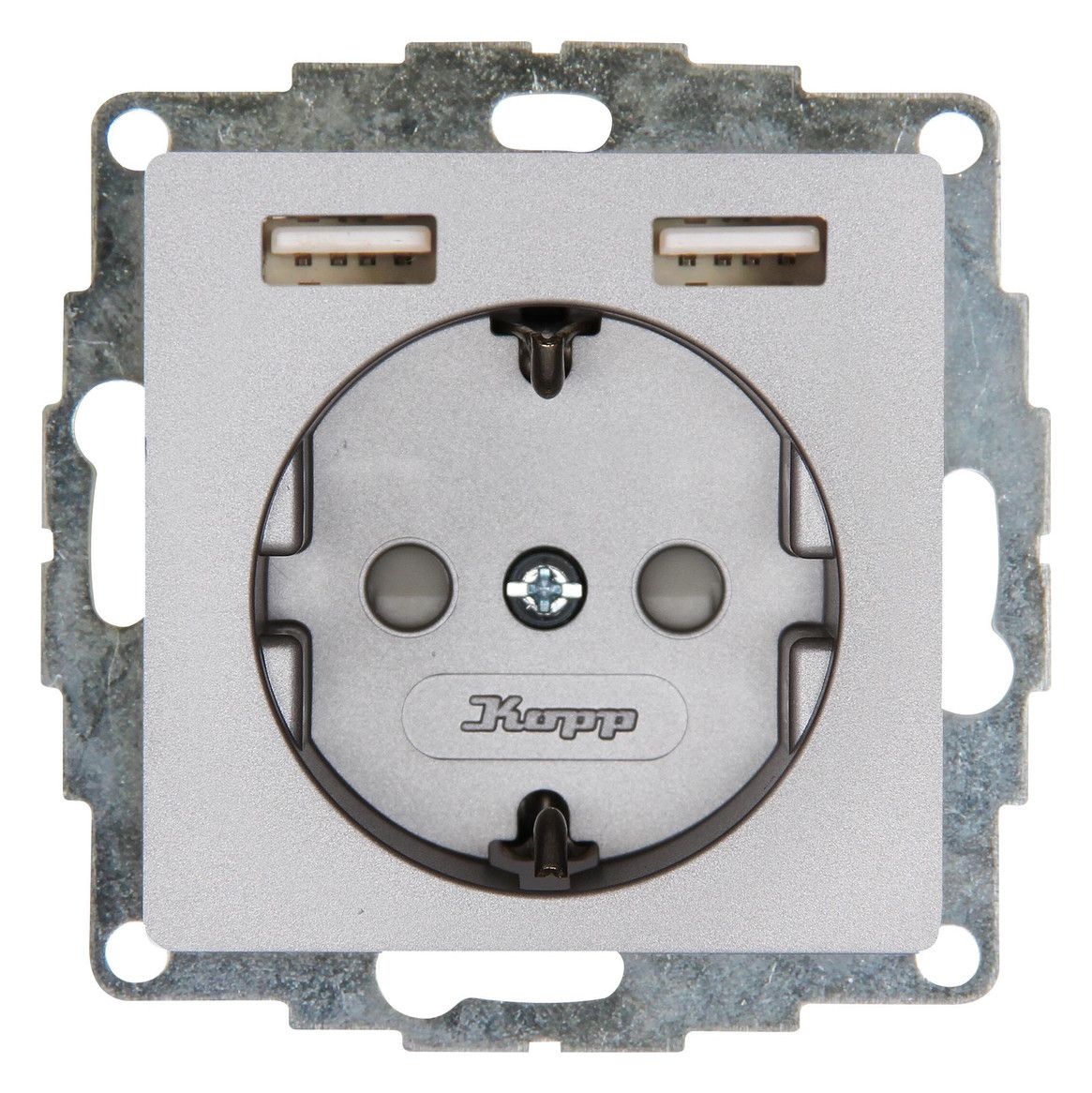Kopp 296247006 HK07 UP Schuko Steckdose m.2 USB Ladebuchsen stahl
