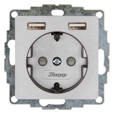 Kopp 296247006 HK07 UP Schuko Steckdose m.2 USB Ladebuchsen stahl