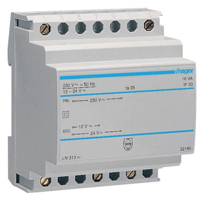 Hager ST313 Sicherheitstrafo 230V/12V u.24V 16VA 4PLE