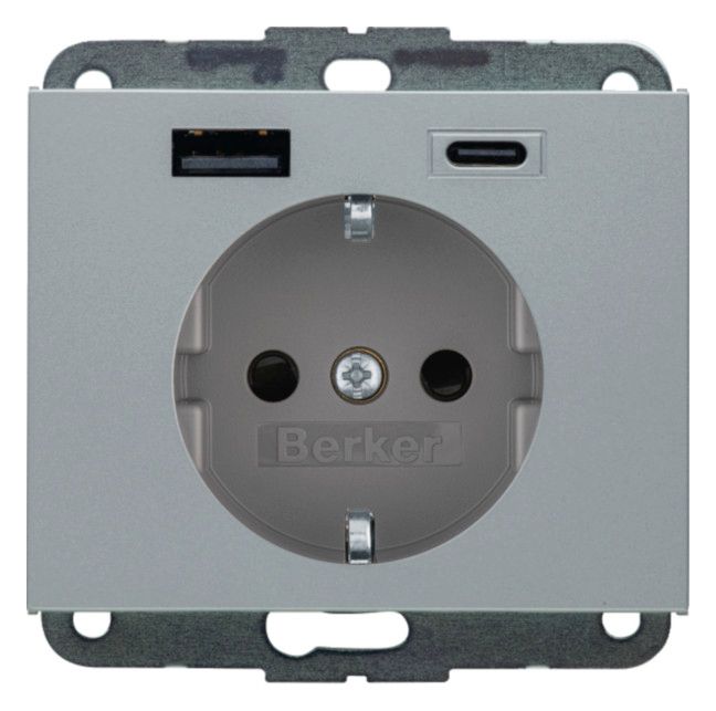 Berker 48147003 Steckdose SCHUKO/USB AC 20W PD Kx alu mt