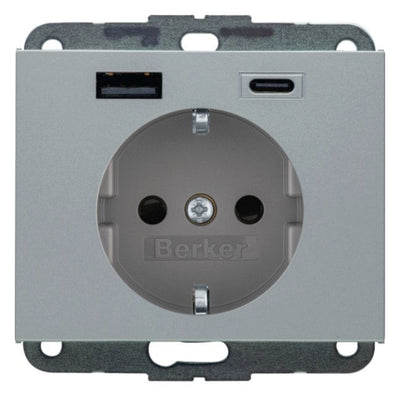 Berker 48147003 Steckdose SCHUKO/USB AC 20W PD Kx alu mt