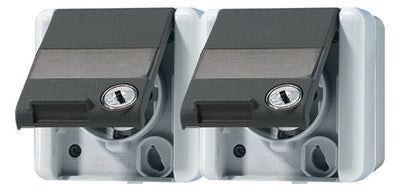 Jung 8220NAWSL AP/WG SCHUKO Steckdose 2f verdr. 2Schlösser Schriftf.waager.WG800