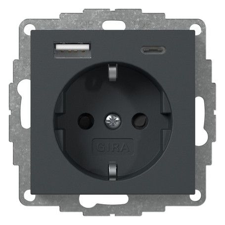 GIRA 245928 SCHUKO-Steckdose Shutter USB 2f Typ A/C System 55 Anthrazit