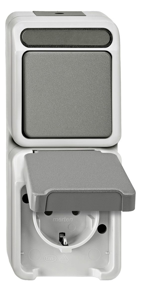 Mert MEG 3497-8029 Kombination SCHUKO Steckdose BRS/Taster lichtgrau AQUASTAR